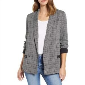 PAIGE Karissa Double Breasted Blazer Houndstooth Black White Small